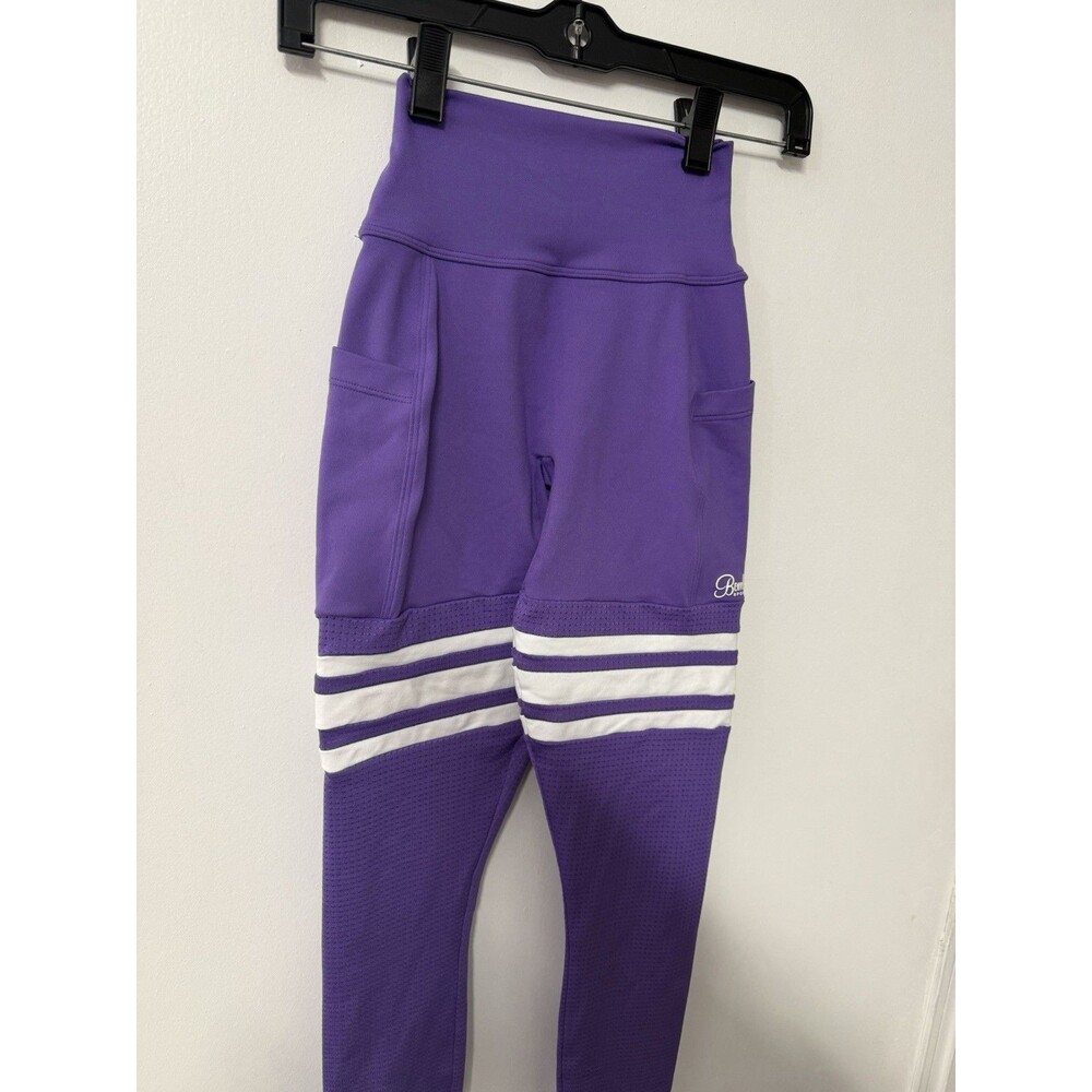 Bombshell Sportswear Purple High Rise Pocket Leggings XS Thigh Stripe Compressio - Picture 3 of 11